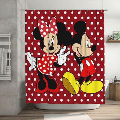 Cartoon Mouse Shower Curtain Children Kids Bath Curtain Cute Animal Red Bathroom Home Decor Waterproof Polyester Fabric 72Lx72W Inch with 12 Pack Hooks