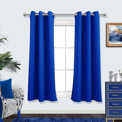 Mrs.Naturall Royal Blue Curtains for Bedroom,Blackout Short Medium Cobalt Blue Curtains for Kitchen Teen Boys Room Decor Bathroom Set of 2 Panels