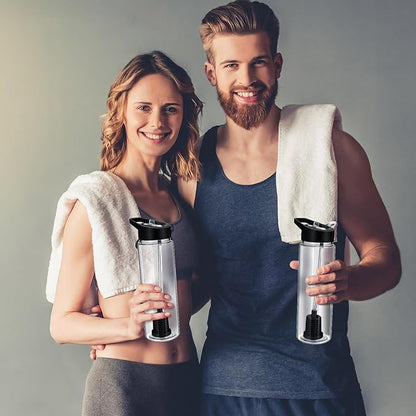 4 Pack Filtered Water Bottle Sports 24 oz Classic Water Bottle with Filter Portable Reusable Plastic Camping Hiking Water Filters with Straw for Travel Survival Backpacking Emergency