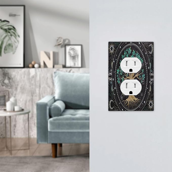 Tree of Life 1 Gang Outlet Plate Covers Decorative Single Duplex Wall Plate Hippie Sun Moon Star Electrical Receptacle Light Switch Cover Art Faceplate Switchplate for Bathroom Living Room Decor