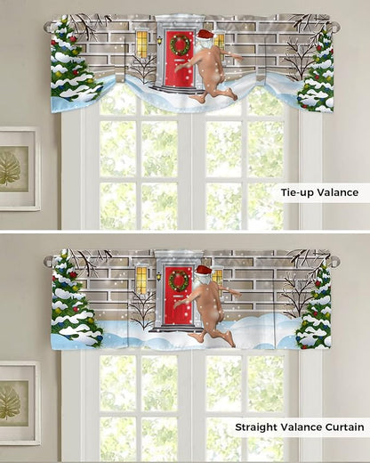 Christmas Farmhouse Blackout Tie Up Valance Curtains for Kitchen Windows Funny Santa Claus Window Toppers Balloon Shades for Living Room/Bathroom/Bedroom,1 Panel,42" X 18" Holly Xmas Tree