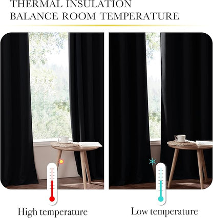 NICETOWN Cold Blocking 100% Black Out Curtains 95 inch Long, Durable Same Color Lined Blackout Drapes for Bedroom, Energy Saving Long Curtains for Patio Sliding Door, 52 inches x 95 inches, 2 Panels