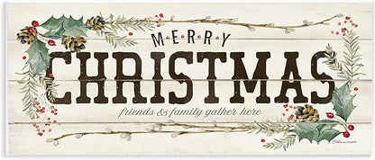 Stupell Industries Rustic Merry Christmas Friends and Family Sign, Designed by Stephanie Workman Marrott Wall Plaque, 7 x 17, Beige