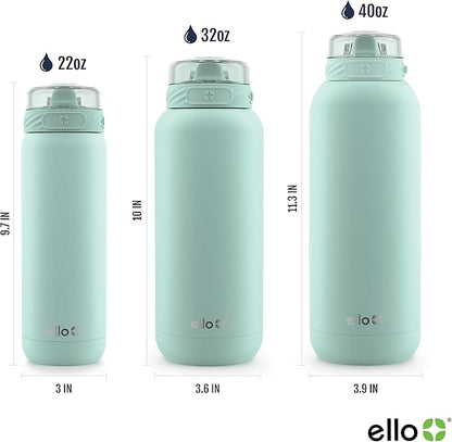Ello Cooper 32oz Stainless Steel Water Bottle with Straw and Carry Handle, Double Walled and Vacuum Insulated Metal, Leak Proof Locking Lid with Soft Silicone Spout, Reusable, BPA Free, Yucca