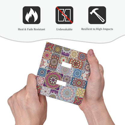 Morocco Talavera Mexican Tiles Printed Colroful Mandala Double Toggle Light Switch Covers 2 Gang Wall Plate Dual Decorative Switchplate Electrical Faceplate for Kitchen Bathroom Bedroom Decor