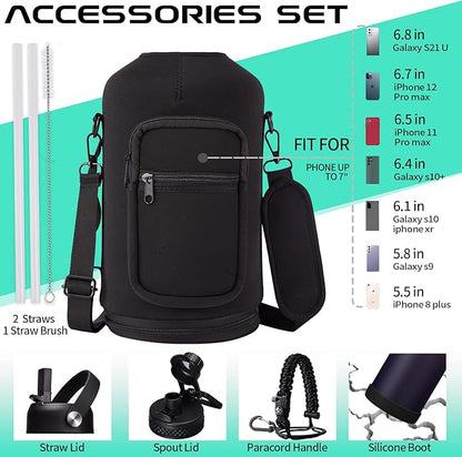 Insulated Water-Jug Gallon Water Bottles - with Straw & Spout Lids, Paracord Handle & Bottle Carrier, 128OZ Metal Gallon Water Bottle Large, Vacuum Thermo Jug Stainless Steel Water Flask Jug Outdoor