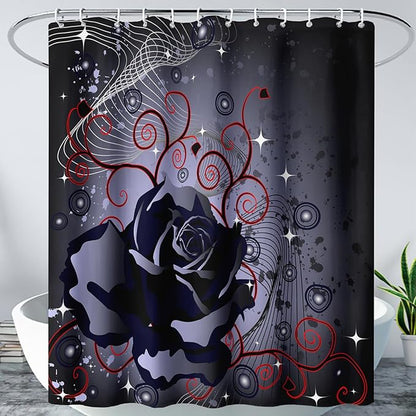AILONEN Black Rose Shower Curtain for Women,Music Rose Bath Curtain for Bathroom Decor,Red and Black Art Polyester Waterproof for Girls with 12 Plastic Hooks,60" W*72" H Black