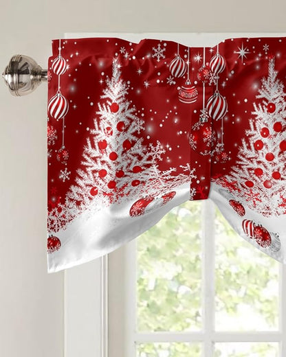 Red Christmas Blackout Tie Up Valance Curtains for Kitchen Windows White Xmas Tree Snowflakes Red Balls Window Toppers Balloon Shades for Living Room/Bathroom/Bedroom,1 Panel, 54" X 18", Winter