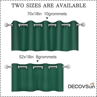 Green Valance for Kitchen Blackout Thermal Insulated 70X18 Inches Short Curtains Drapes Grommet Valance for Bedroom/Living Room 1 Panel