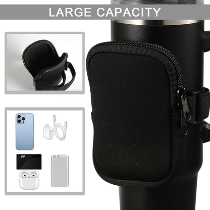 SAVITA Water Bottle Pouch for Stanley, Multifunctional Water Bottle Pouch Adjustable Gym Bottle Pouch for Stanley Quencher Adventure 40oz & Stanley IceFlow 20oz 30oz (Black)
