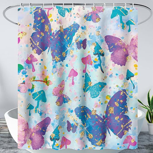AILONEN Butterfly Shower Curtain for Bathroom, Blue Pink Tie Dye Butterfly Bath Curtain,Women Girls Bathroom Curtain,72" W*96" H Polyester Waterproof with 12 Plastic Hooks