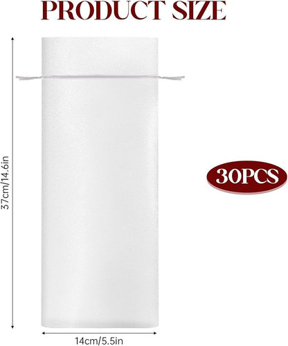 Trinkrittey 30 Pcs Organza Wine Bags 14.6" x5.5" White Organza Wine Bags Wine Bottle Gift Bags with Drawstrings Sheer Mesh Wine Gift Pouches for Wedding Festival Party Birthday