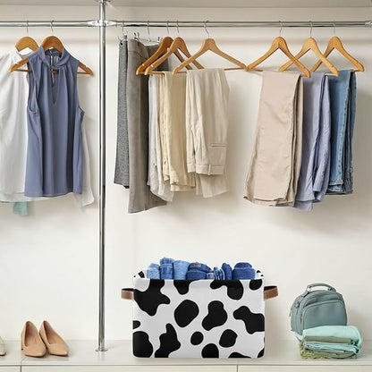 Cow Spots Storage Basket Fabric Storage Bin Laundry Baskets Farm House Country Style Foldable Storage Boxes Organizer Bag for Baby Cloth Dog Toy Book Storage Cubes Shelf Closet Basket 16×12×8 Inches