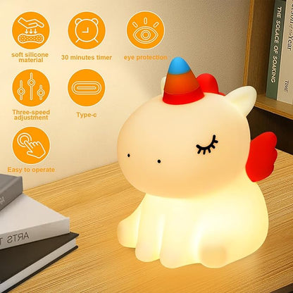 Unicorn Night Light for Kids, 3 Level Dimmable Cute Night Lamp for Girls, Led Rechargeable Squishy Silicone Small Nightlight Decor Gifts for Baby Nursery Toddler Bedroom