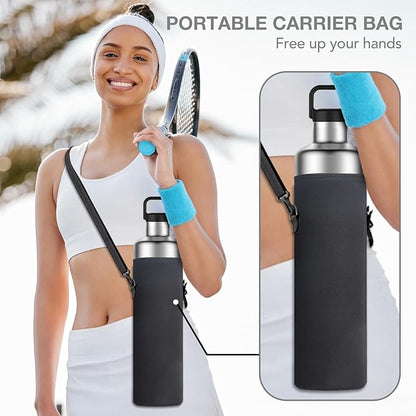 60oz Water Bottle with Carrier Bag, Large Insulated Water Bottle, Stainless Steel Water Bottles, Double Walled Insulated Thermo for Hot Drinks/Cold Drinks,Great for Gym,Hiking,Camping (Silver)