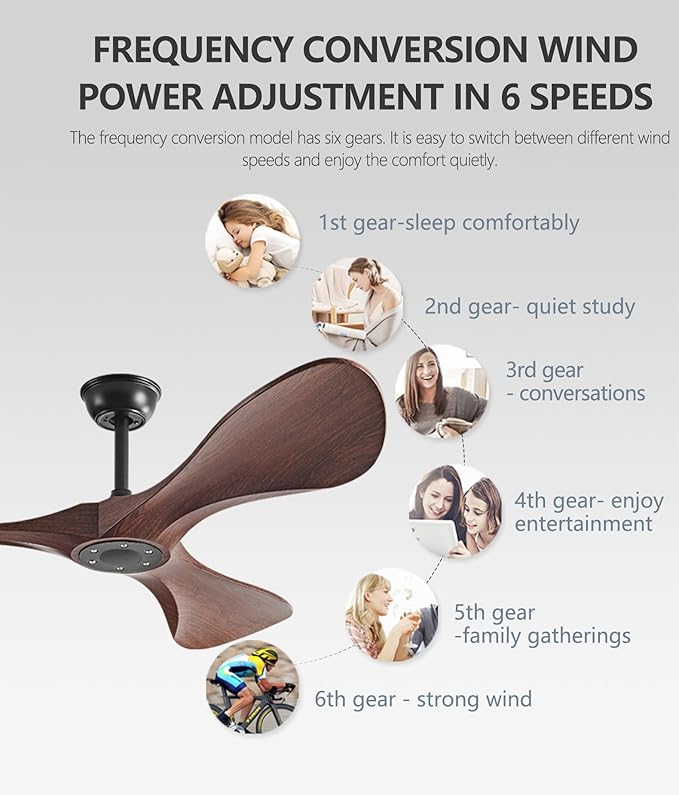 60 Inch Ceiling Fan with Remote,Ceiling Fan no light for Indoor/Outdoor,6 Speed Noiseless Reversible DC Motor,Easy to Install Modern Ceiling Fan with Timer for Living Room Bedroom Farmhouse,Patios