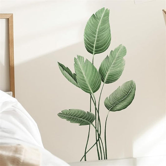 Tropical Leaf Green Leaves Wall Decals Monstera Deliciosa Liebm Palm Tree Leaf Plants Wall Stickers Bedroom Living Room TV Wall Door Decor Murals (Tropical Leaf Green 3)