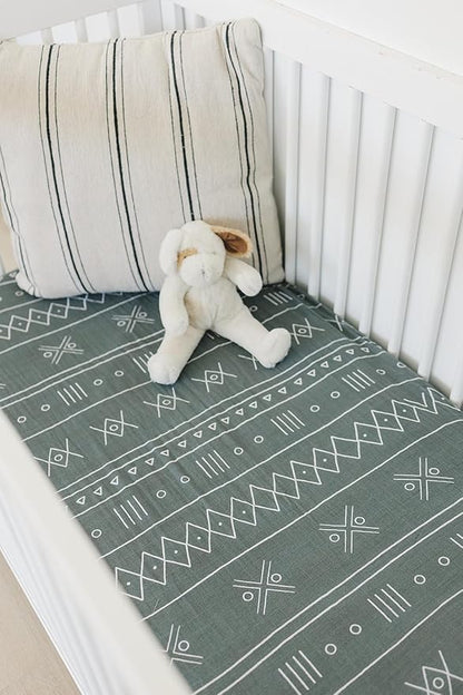 Alpine Muslin Crib Sheet by Mebie Baby, Soft and Breathable Bed Sheets for Babies, Modern Neutral Bedding for Cribs, Standard Crib Mattress Fitted Sheet, Great for Boy or Girl Room or Nursery