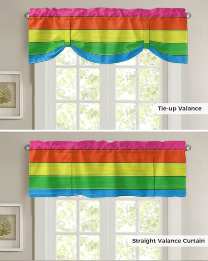 Farmhouse Blackout Tie Up Valance Curtains for Kitchen Windows,Rainbow Retro Rustic Barn Wood Texture Window Toppers Balloon Shades for Living Room/Bathroom/Bedroom,1 Panel,42" X 18" -1 Panel