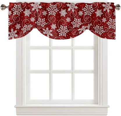 Christmas Blackout Tie Up Valance Curtains for Kitchen Windows Red White Snowflakes Pattern Window Toppers Balloon Shades for Living Room/Bathroom/Bedroom,1 Panel, 42" X 18", Winter