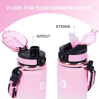 32oz Insulated Water Bottle with Straw Lid & Spout Lid & Paracord Handle, Stainless Steel Water Bottle Wide Mouth, Double Wall for Women Men Gym Fitness Outdoor