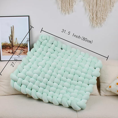 XHJRI Thickened Braided Knot Seat Mat, Knotted Floor Decorative Cushion, Handmade Baby Infant Playing Pad Nursery Rug (27.5 * 31.5 Inch,Light Green)