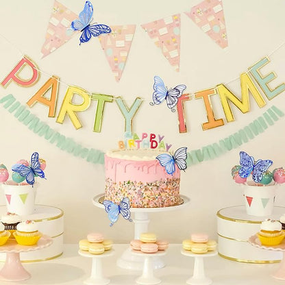 3D Butterfly Wall Decor 3 Sizes 4 Styles, Kurilai 48Pcs Butterfly Decorations Party Birthday Cake Decoration, Removable Wall Stickers for Kids Nursery Wedding Bedroom Room Decor (Blue)