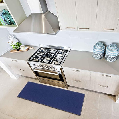 Machine Washable Modern Solid Design Non-Slip Rubberback 2x5/2x3 2PCS Set Traditional Runner Rug/Area Rug for Hallway, Kitchen, Entryway, Bathroom, 2 Piece Set - 20" x 59" / 2'3" x 3', Navy