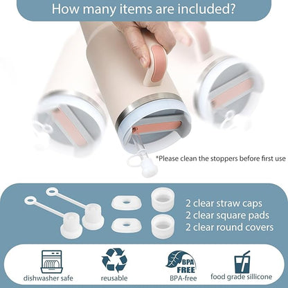 2 Set Spill Stoppers for Stanley Cup 20oz/30oz/40oz/64oz, Leak Proof Accessories for Stanley Tumbler with Straw Cap and Square Pad and Round Cover (Clear, 2)