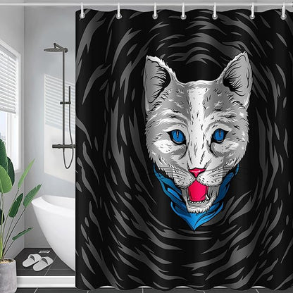 AILONEN Cat Shower Curtain,Cartoon Scream Cat Printed Bath Curtain for Teens,Polyester Waterproof for Bathroom,72" W*78" H with 12 Plastic Hooks