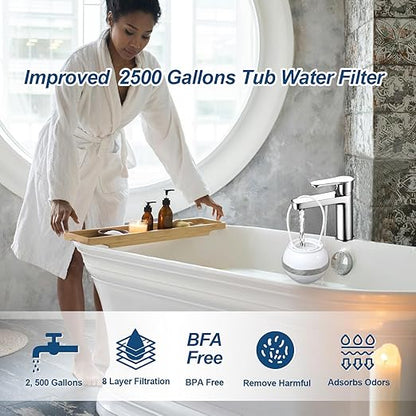 Bathtub Water Filter, Bath Ball Filter, Tub Filter for Bathtub, 8-Stage Bath Filter for Tub, 2500 Gallons of Filtration, Reduces Contaminants, Purify Bathwater for Healthier Hair&Skin, BPA Free