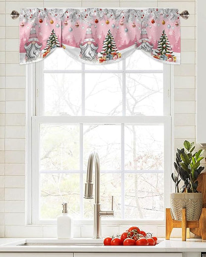 Christmas Gnome Blackout Tie Up Valance Curtains for Kitchen Windows Winter Merry Christmas Tree Balls Window Toppers Balloon Shades for Living Room/Bathroom/Bedroom,1 Panel, 60" X 18", Pink