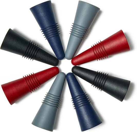 8 PCS MultiColor Silicone Wine Stoppers with Threaded Seal Ring and Stainless Top - Suitable for Wine and Beverage Bottles - Keeping Wine or Beverage Fresh