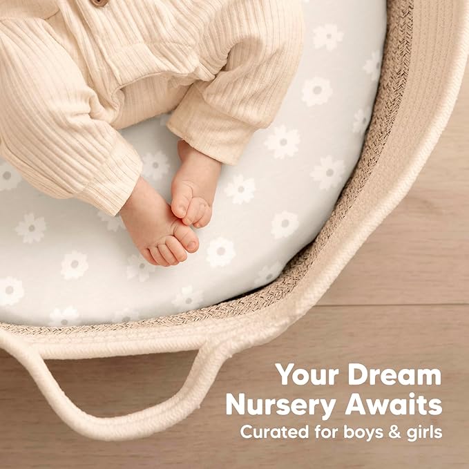 2-Pack Baby Bassinet Sheets Girl, Boy - Viscose Derived from Bamboo Fitted Bassinet Sheets Compatible with Halo Bassinest Swivel Sleeper, Baby Delight, Graco Bedside Bassinet Mattress Sheet (Meadow)