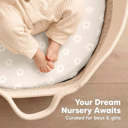 2-Pack Baby Bassinet Sheets Girl, Boy - Viscose Derived from Bamboo Fitted Bassinet Sheets Compatible with Halo Bassinest Swivel Sleeper, Baby Delight, Graco Bedside Bassinet Mattress Sheet (Meadow)