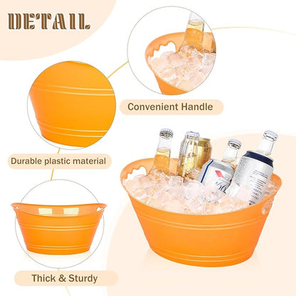 8Pcs Ice Bucket, Plastic Ice Buckets for Parties, Drink Buckets with Handles Beverage Buckets Oval Storage Plastic Tub for Wine Beer Champagne Bottles, 4.3Liter (set-4-orange)