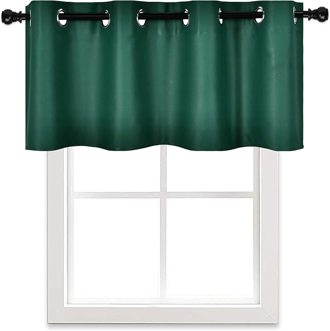 Dark Hunter Green Valances for Windows 52X18 Inches Blackout Thermal Insulated Valance with Grommet Top for Kitchen Living Room Short Straight Drape Valance for Bedroom Kids Room 1 Panel