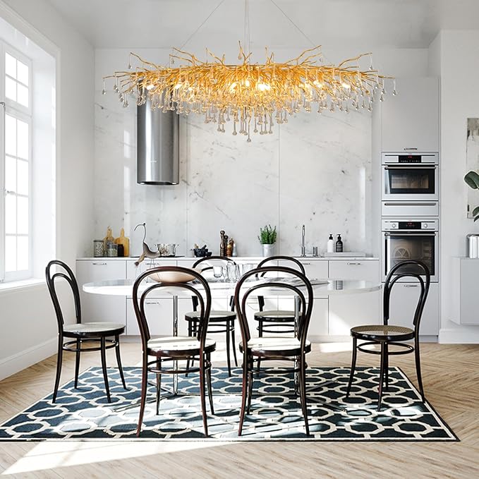 70.87 Inch Modern Gold Crystal Chandeliers, Large Branch Raindrop Chandelier,Rectangle Chandelier Lighting Fixture 19-Light for Foyer Entryway High Ceiling Dining Room, Living Room