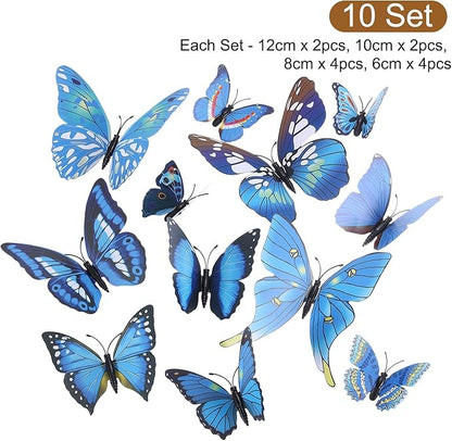 uxcell 120Pcs 3D Beautiful Butterfly Removable DIY Wall Stickers for Bedroom Living Room TV Background Decorations, Blue