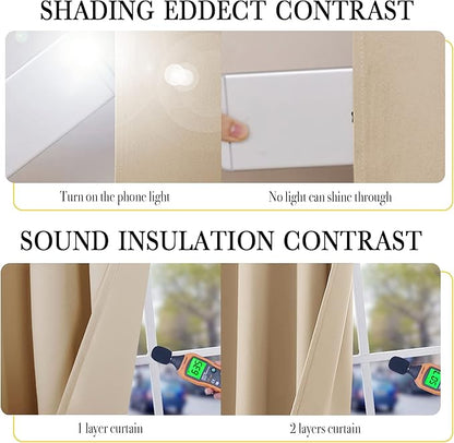 NICETOWN Thermal Insulated 100% Blackout Curtains, Noise Reducing Performance Drapes with Lining, Full Light Blocking Drapery Panels for Patio (Biscotti Beige, 1 Pair, 52 inches x 95 inches)