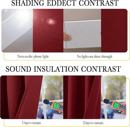 NICETOWN 100% Blackout Curtains with Same Color Liner Backing, Thermal Insulated Curtains for Bedroom, Noise Reducing Drapes, Burgundy Red, 42" Wide x 84" Long Per Panel, Set of 2 Panels