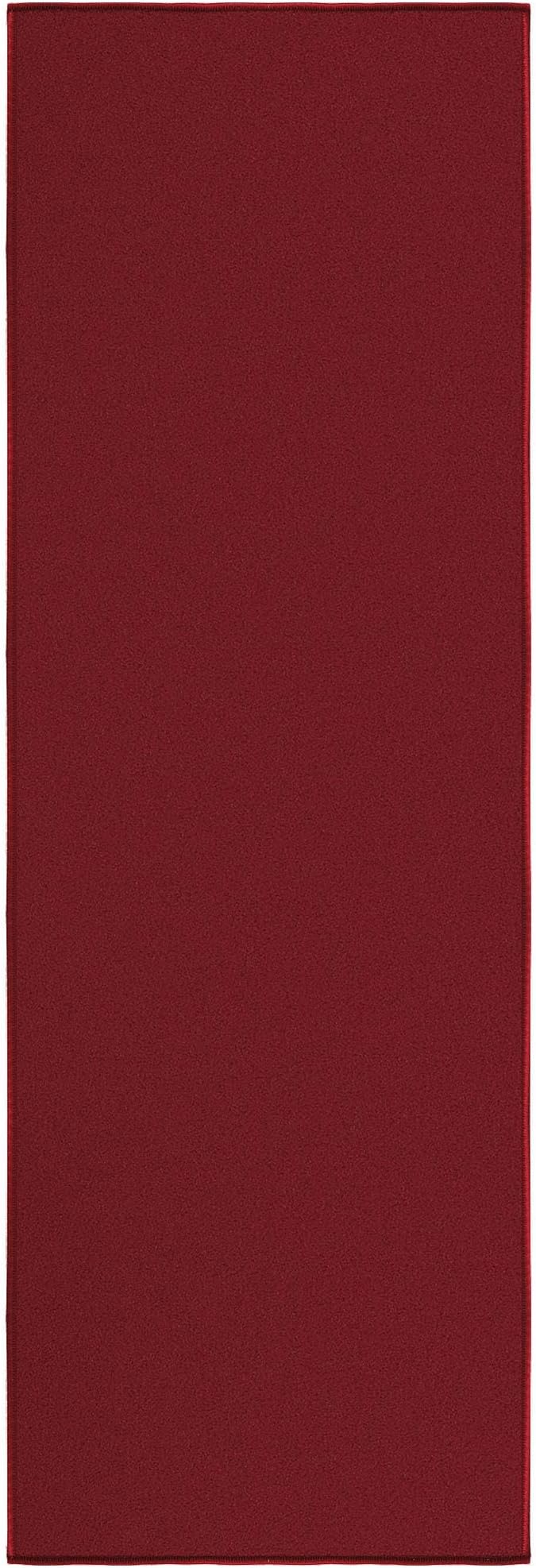 Machine Washable Modern Solid Design Non-Slip Rubberback 2x5 Traditional Runner Rug for Hallway, Kitchen, Bedroom, Entryway, 20" x 59", Red