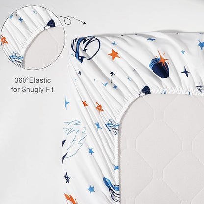 3 Pack Mini Crib Sheets, Premium Pack N Play Sheets for Boys Girls Neutral, Soft Breathable Baby Sheets Fit Pack N Play, Playard and Mini Crib Mattresses, Space