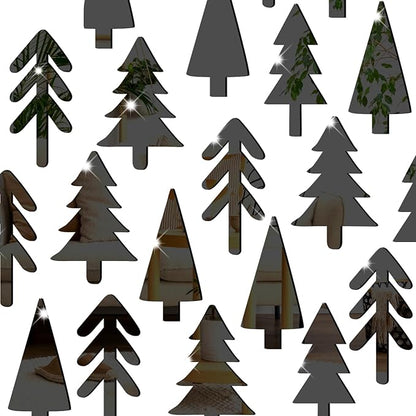Pine Tree Wall Stickers 3D Acrylic Mirror Wall Stickers Decor Black Small Tree Wall Decals Peel and Stick Pine Tree Art Decals Acrylic Wall Stickers for Nursery Kids Bedroom Decor