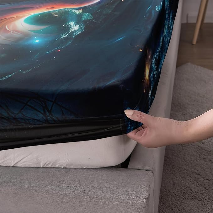 AILONEN Wolf Fitted Sheet Set Twin Size, Space Galaxy Wolf Bed Sheet Set for Boys Girls,Howling Wolf Safari Wolf Breathable Fitted Sheet and 2 Pillowcases,3 Pieces