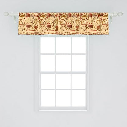 Ambesonne Western Window Valance, Culture Arrow Hatchet Chiefs Hat Snakes Bison Tools, Curtain Valance for Kitchen Bedroom Decor with Rod Pocket, 42" x 12", Pale Orange Redwood