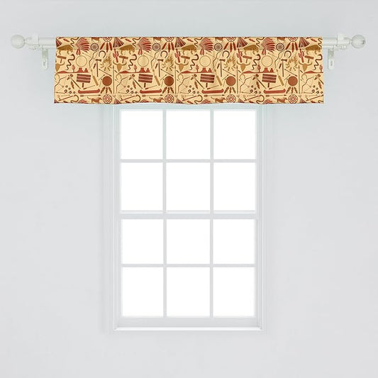 Ambesonne Western Window Valance, Culture Arrow Hatchet Chiefs Hat Snakes Bison Tools, Curtain Valance for Kitchen Bedroom Decor with Rod Pocket, 42" x 12", Pale Orange Redwood