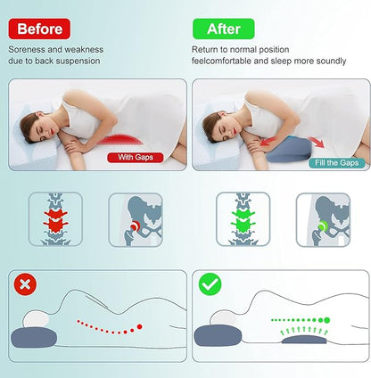 Gel Lumbar Support Pillow for Bed Relief Lower Back Pain-Cooling Memory Foam Back Pillow for Sleeping-Waist Sleep Cushion for Side& Back Sleepers-Wedge Bolster Pillow Bed Rest [US. Patent Design]