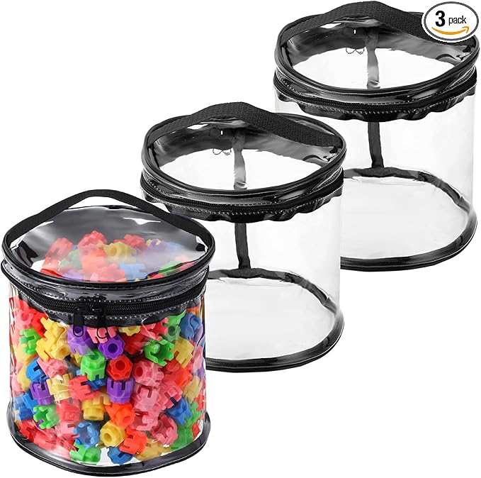 3 Packs Toy Storage Bags Transparent Clear PVC Storage Organizer with Zippered, Kids Waterproof Toy Bags for Board Games, Building Blocks, Puzzles and Small Toys (Black)