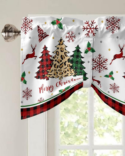 Merry Christmas Blackout Tie Up Valance Curtains for Kitchen Windows Farm Christmas Tree Buffalo Plaid Leopard Window Toppers Balloon Shades for Living Room/Bathroom/Bedroom,54" X 18" Holiday Decor
